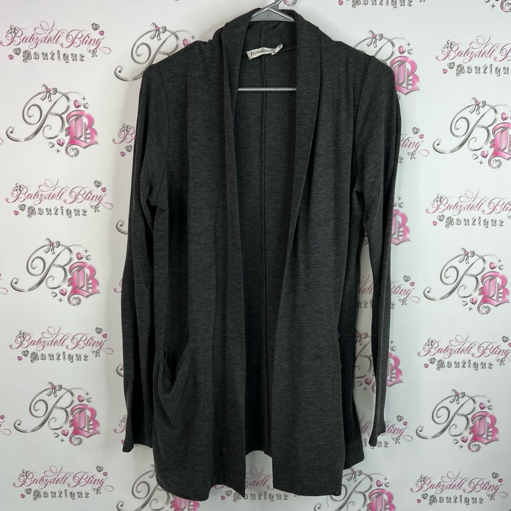 Revolution Rickis cardigan open waterfall flowy Charcoal Open Front Cardigan